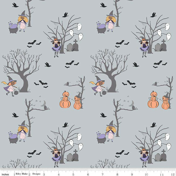 Riley Blake Spooky Schoolhouse Main Silver SC13200-Silver