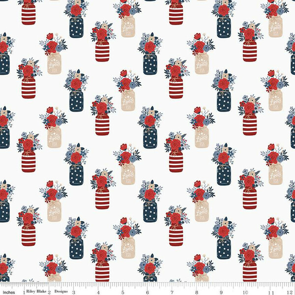 Riley Blake Red, White, And True Vases Off White C13182-OFFWHITE