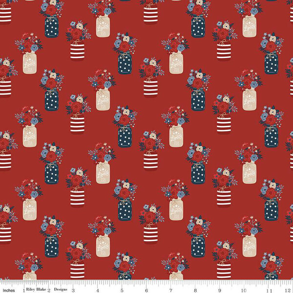 Riley Blake Red, White, And True Vases Red C13182-Red