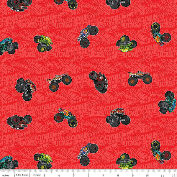 Riley Blake CD12952-RED Hot Wheels Monster Trucks Toss Red