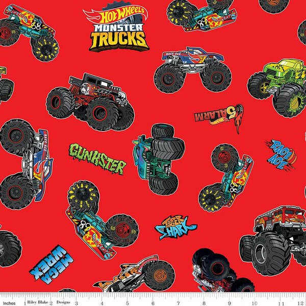 Riley Blake CD12950-RED Hot Wheels Monster Trucks Main Red