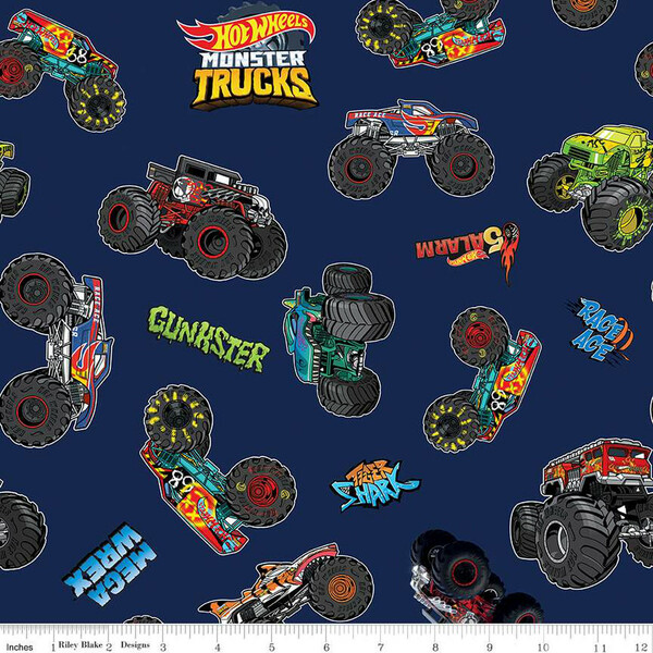 Riley Blake CD12950-NAVY Hot Wheels Monster Trucks Main Navy