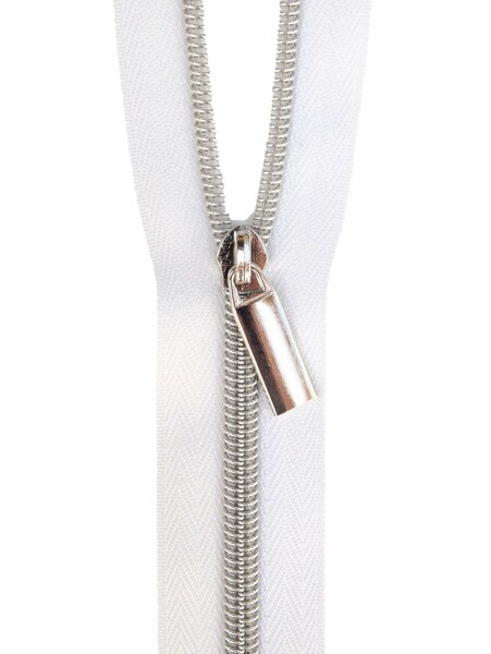 Sallie Tomato ZBY5C1 White #5 Nylon Nickel Coil Zippers: 3 Yards with 9 Pulls