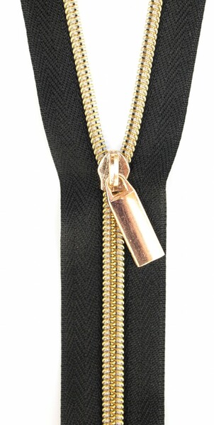 Sallie Tomato ZBY5C12 Black #5 Nylon Gold Coil Zippers: 3 Yards with 9 Pulls