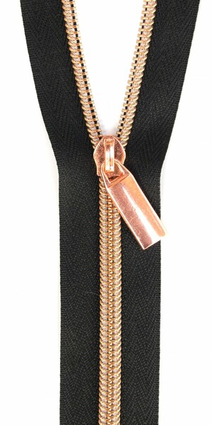 Sallie Tomato ZBY5C13 Black #5 Nylon Rose Gold Coil Zippers: 3 Yards with 9 Pulls