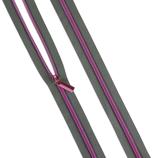 Sallie Tomato ZBY5C129 Grey #5 Nylon Tula Pink Coil Zipper 3yds and 9 Pulls