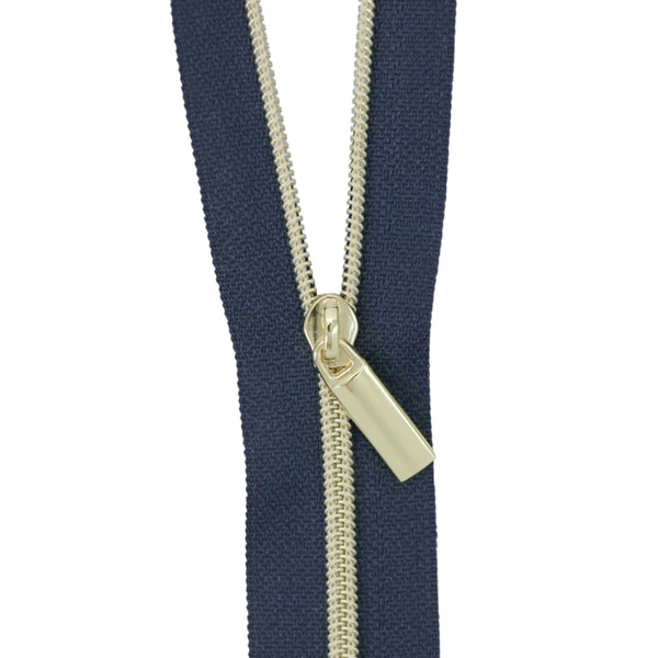 Sallie Tomato ZBY3C17 Navy #3 Nylon Gold Coil Zippers: 3 Yards with 9 Pulls