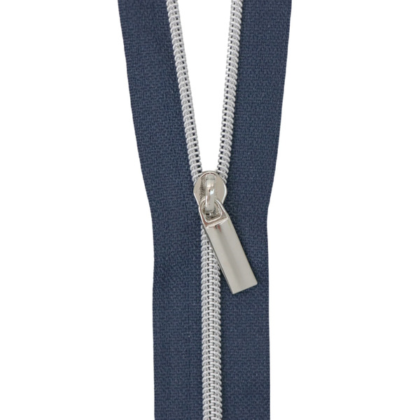 Sallie Tomato ZBY3C16 Navy #3 Nylon Nickel Coil Zippers: 3 Yards with 9 Pulls