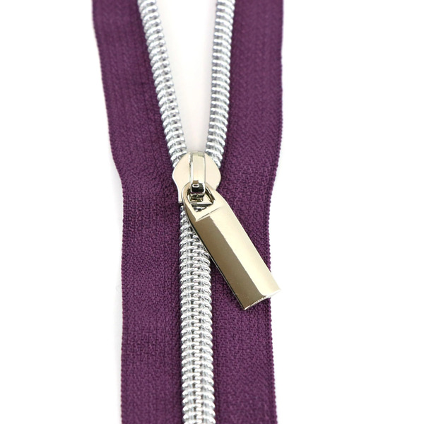 Sallie Tomato ZBY5C36 Purple #5 Nylon Nickel Coil Zippers: 3 Yards with 9 Pulls