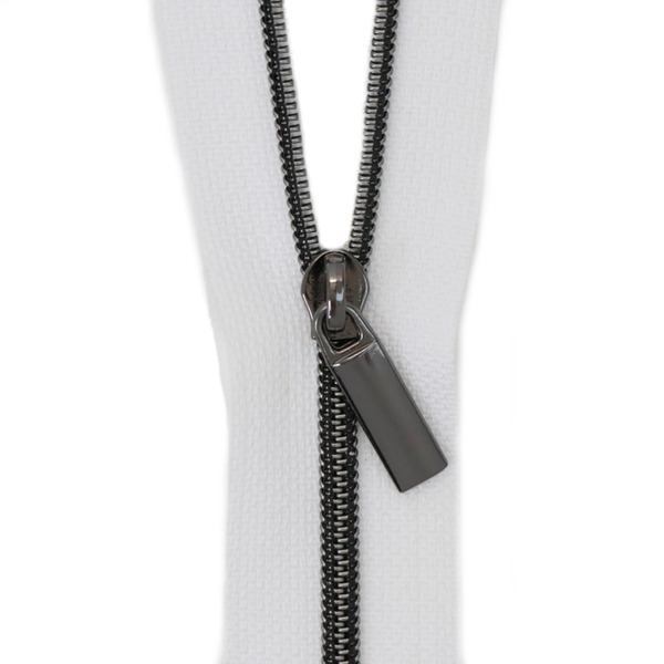 Sallie Tomato ZBY3C5 White #3 Nylon Gunmetal Coil Zippers: 3 Yards with 9 Pulls