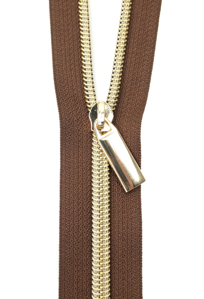 Sallie Tomato ZBY5C32 Brown #5 Nylon Gold Coil Zippers: 3 Yards with 9 Pulls