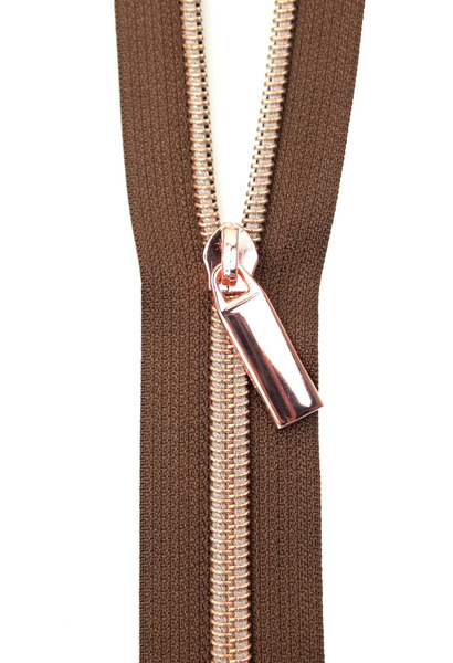 Sallie Tomato ZBY5C33 Brown #5 Nylon Rose Gold Coil Zippers: 3 Yards with 9 Pulls