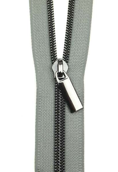 Sallie Tomato ZBY5C10 Grey #5 Nylon Gunmetal Coil Zippers: 3 Yards with 9 Pulls