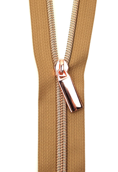 Sallie Tomato ZBY5C28 Natural #5 Nylon Rose Gold Coil Zippers: 3 Yards with 9 Pulls