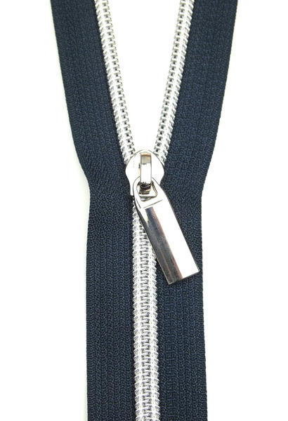 Sallie Tomato ZBY5C16 Navy #5 Nylon Nickel Coil Zippers: 3 Yards with 9 Pulls