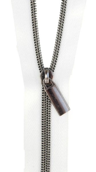Sallie Tomato ZBY5C5 White #5 Nylon Gunmetal Coil Zippers: 3 Yards with 9 Pulls