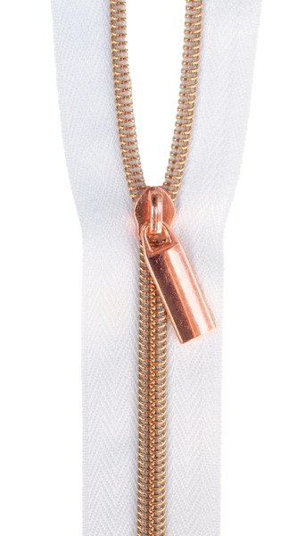 Sallie Tomato ZBY5C3 White #5 Nylon Rose Gold Coil Zippers: 3 Yards with 9 Pulls