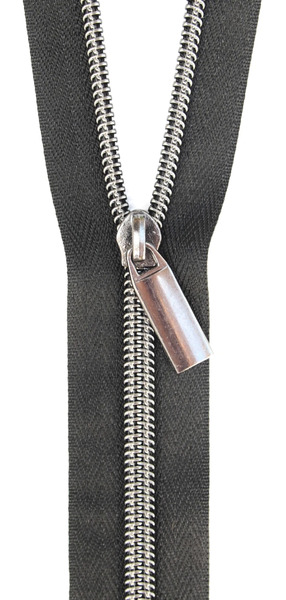 Sallie Tomato ZBY5C15 Black #5 Nylon Gunmetal Coil Zippers: 3 Yards with 9 Pulls
