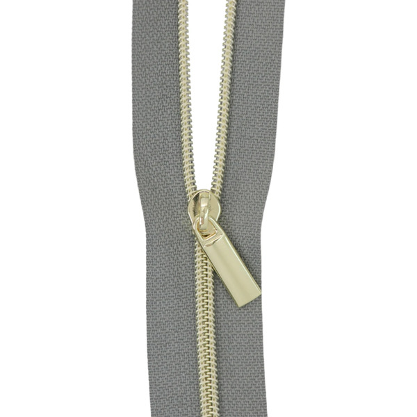 Sallie Tomato ZBY3C7 Grey #3 Nylon Gold Coil Zippers: 3 Yards with 9 Pulls