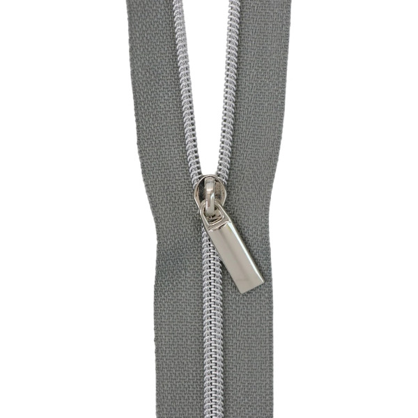 Sallie Tomato ZBY3C6 Grey #3 Nylon Nickel Coil Zippers: 3 Yards with 9 Pulls