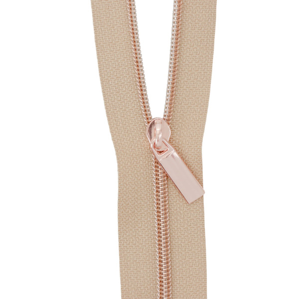Sallie Tomato ZBY3C28 Natural #3 Nylon Rose Gold Coil Zippers: 3 Yards with 9 Pulls