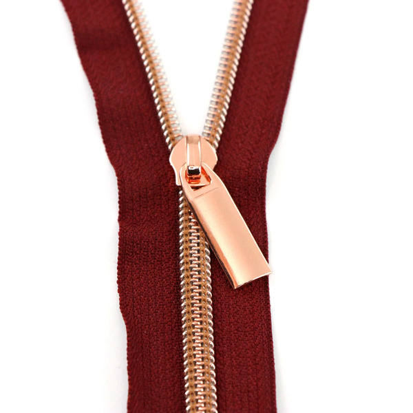 Sallie Tomato ZBY5C43 Burgundy #5 Nylon Rose Gold Coil Zippers: 3 Yards with 9 Pulls