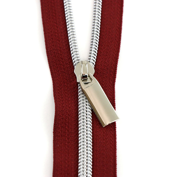 Sallie Tomato ZBY5C41 Burgundy #5 Nylon Nickel Coil Zippers: 3 Yards with 9 Pulls