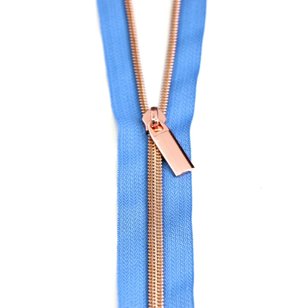 Sallie Tomato ZBY5C53 Blue Jean #5 Nylon Rose Gold Coil Zippers: 3 Yards with 9 Pulls