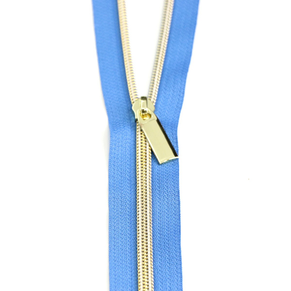 Sallie Tomato ZBY5C52 Blue Jean #5 Nylon Gold Coil Zippers: 3 Yards with 9 Pulls