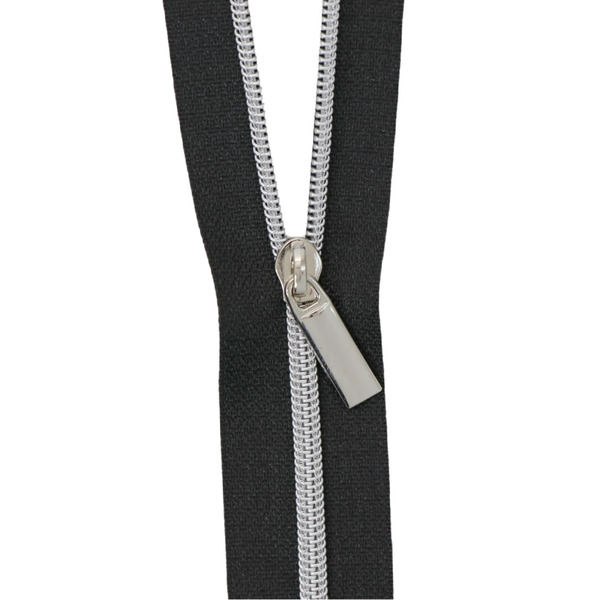 Sallie Tomato ZBY3C11 Black #3 Nylon Nickel Coil Zippers: 3 Yards with 9 Pulls