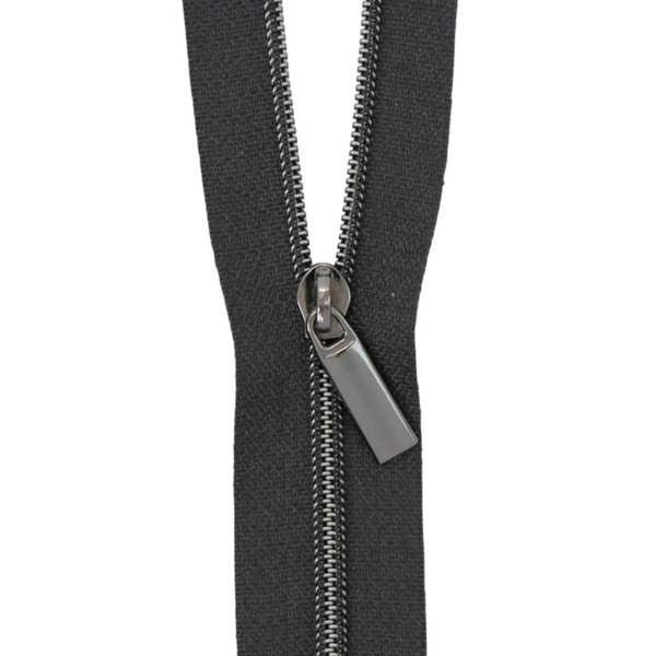 Sallie Tomato ZBY3C15 Black #3 Nylon Gunmetal Coil Zippers: 3 Yards with 9 Pulls