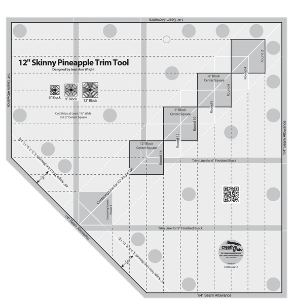 Creative Grids Quilt Ruler 12in Skinny Pineapple Trim Tool