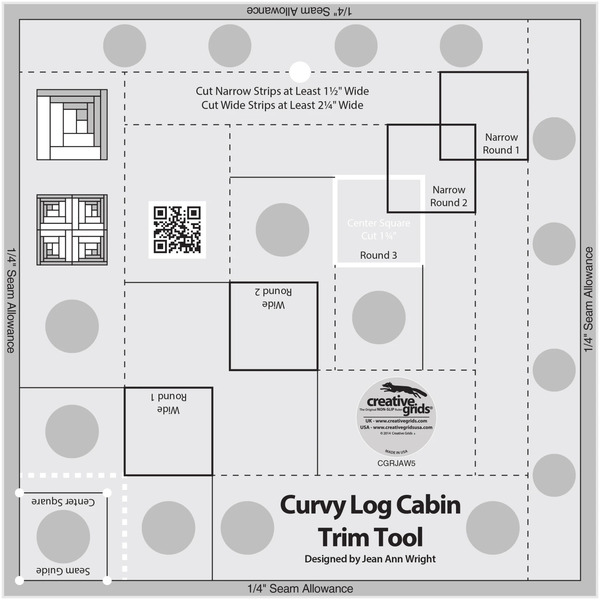 Creative Grids Quilt Ruler Curvy Log Cabin Trim Tool 8in Finished Blocks
