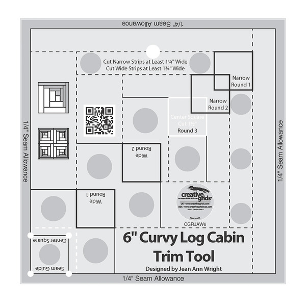 Creative Grids Quilt Ruler Curvy Log Cabin Trim Tool 6in Finished Blocks