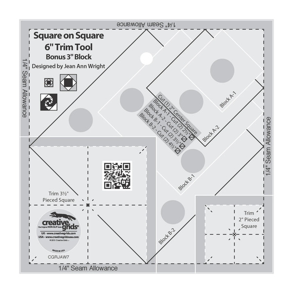 Creative Grids Square on Square Trim Tool 3in or 6in Finished Blocks Quilt Ruler