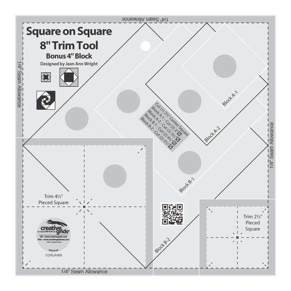Creative Grids Square on Square Trim Tool 4in or 8in Finished Blocks Quilt Ruler