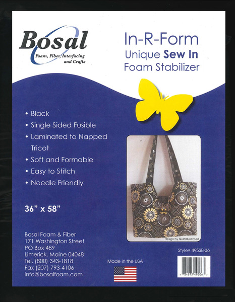 Bosal 495BSB-36 In-R-Form Single Sided Fusible Foam Stabilizer Black 58in x 36in