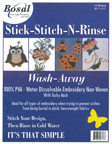 Bosal 471-8B Stick Stitch & Rinse 8-1/2in x 11in 10pk Wash-Away Stabilizer