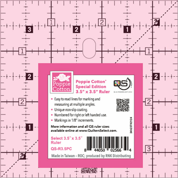 Quilter's Select QS-R35PC Pink Poppie Cotton Special Edition 3.5 x 3.5 Ruler