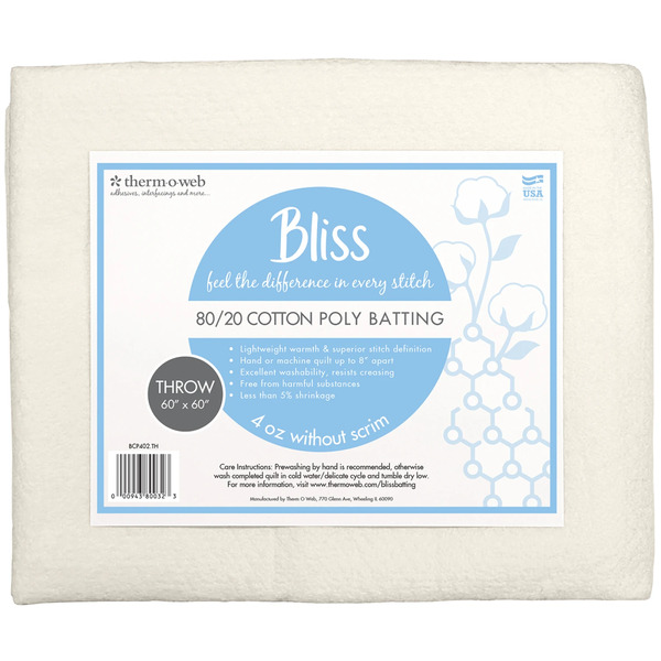 Therm O Web BCP402-TH Bliss Batting 80/20 Cotton Poly Throw 60in x 60in 10pc Box