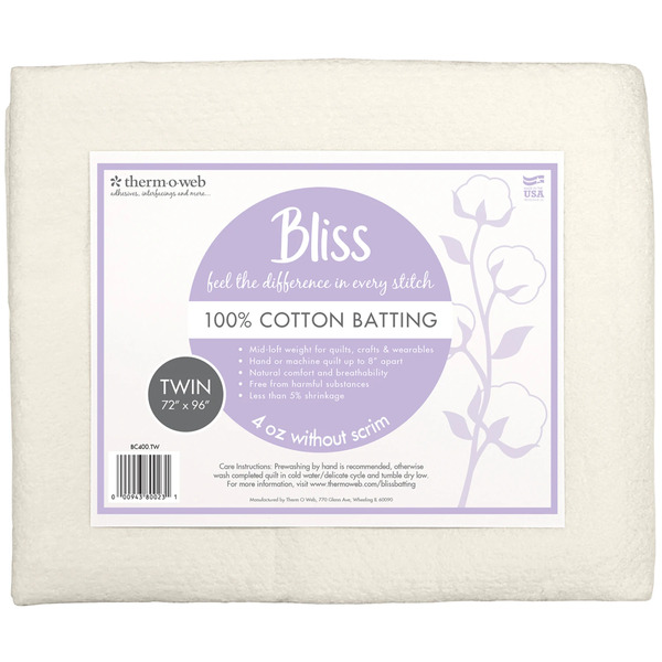 Therm O Web BC400-TW Bliss Batting 100% Cotton Twin 72in x 96in 6pc Box