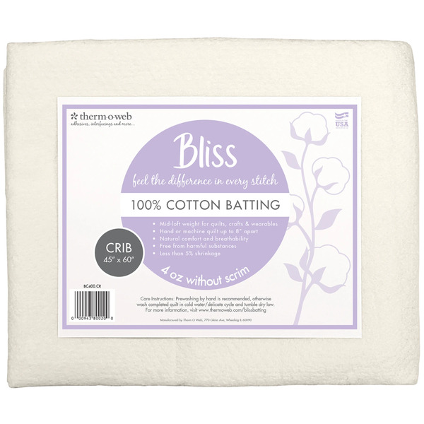 Therm O Web BC400-CR Bliss Batting 100% Cotton Crib 45in x 60in√Ç¬†12pc Box