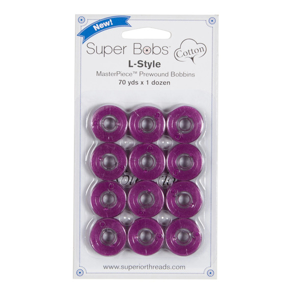Superior Threads 149-12-115 Super Bobs MasterPiece Cotton 70yd Prewound Bobbins 12ct L-Style Majestic