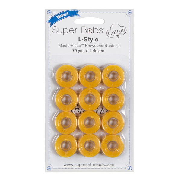Superior Threads 149-12-125 Super Bobs MasterPiece Cotton 70yd Prewound Bobbins 12ct L-Style Soleil
