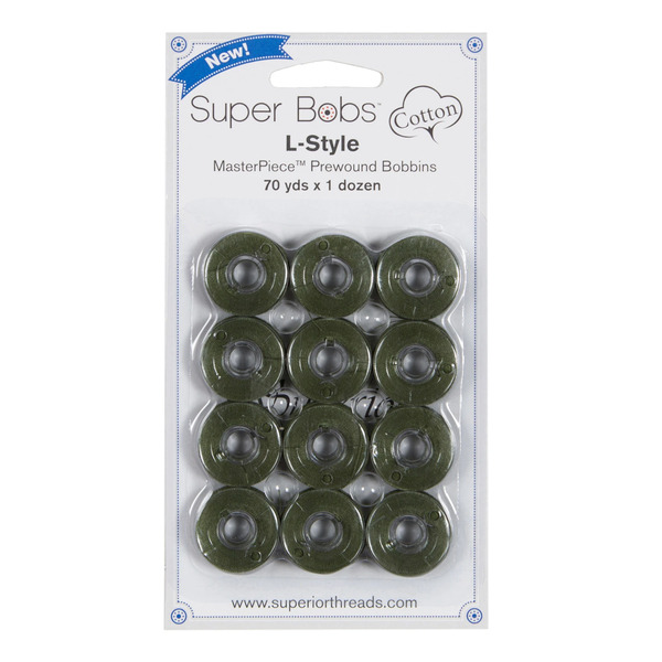 Superior Threads 149-12-135 Super Bobs MasterPiece Cotton 70yd Prewound Bobbins 12ct L-Style Da Vinci