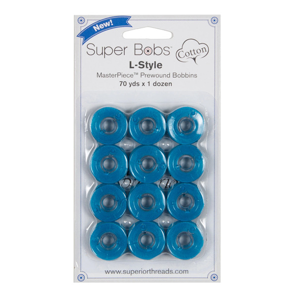 Superior Threads 149-12-142 Super Bobs MasterPiece Cotton 70yd Prewound Bobbins 12ct L-Style Aquarius