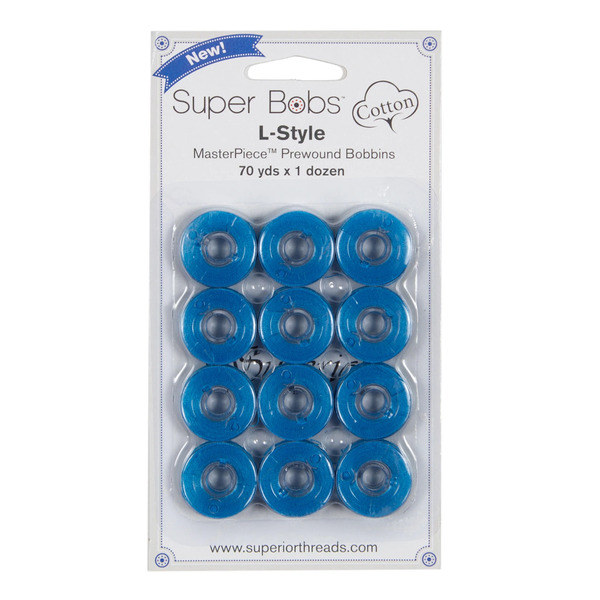 Superior Threads 149-12-143 Super Bobs MasterPiece Cotton 70yd Prewound Bobbins 12ct L-Style Wailea
