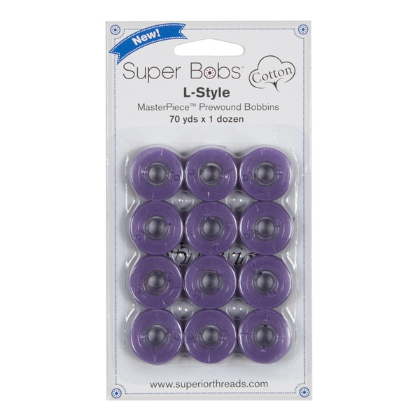 Superior Threads 149-12-147 Super Bobs MasterPiece Cotton 70yd Prewound Bobbins 12ct L-Style Lavender