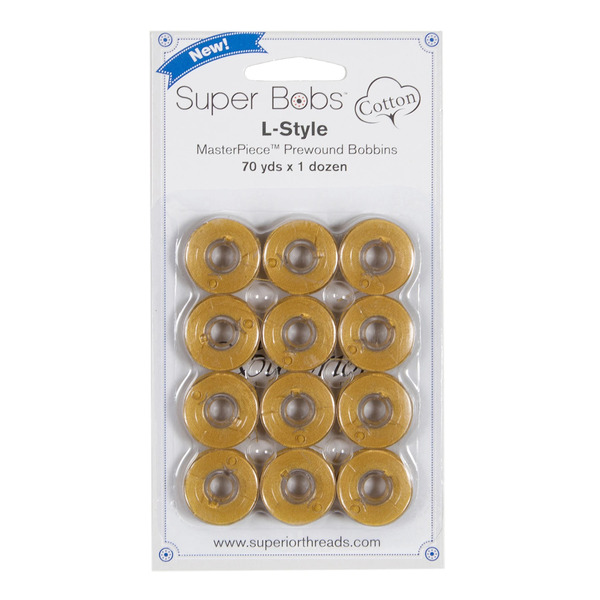 Superior Threads 149-12-157 Super Bobs MasterPiece Cotton 70yd Prewound Bobbins 12ct L-Style Wheat Fields