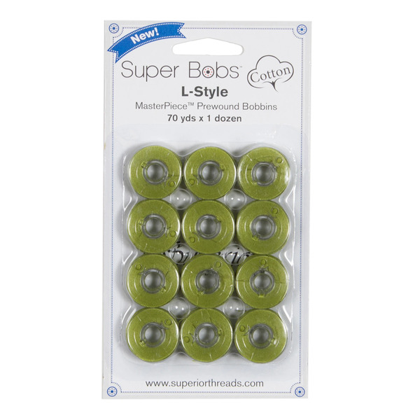 Superior Threads 149-12-164 Super Bobs MasterPiece Cotton 70yd Prewound Bobbins 12ct L-Style Donatello